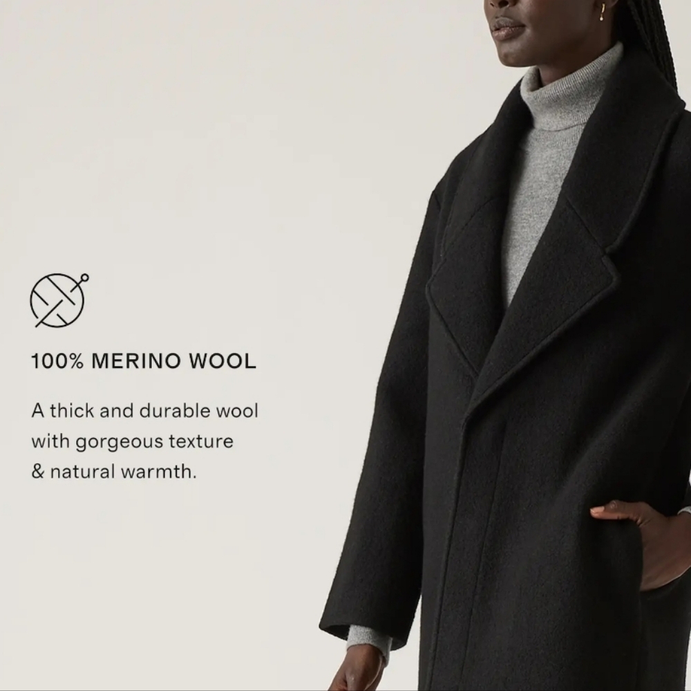 Quince 100% Merino Wool Shawl Collar Long Coat Black M - Picture 15 of 15